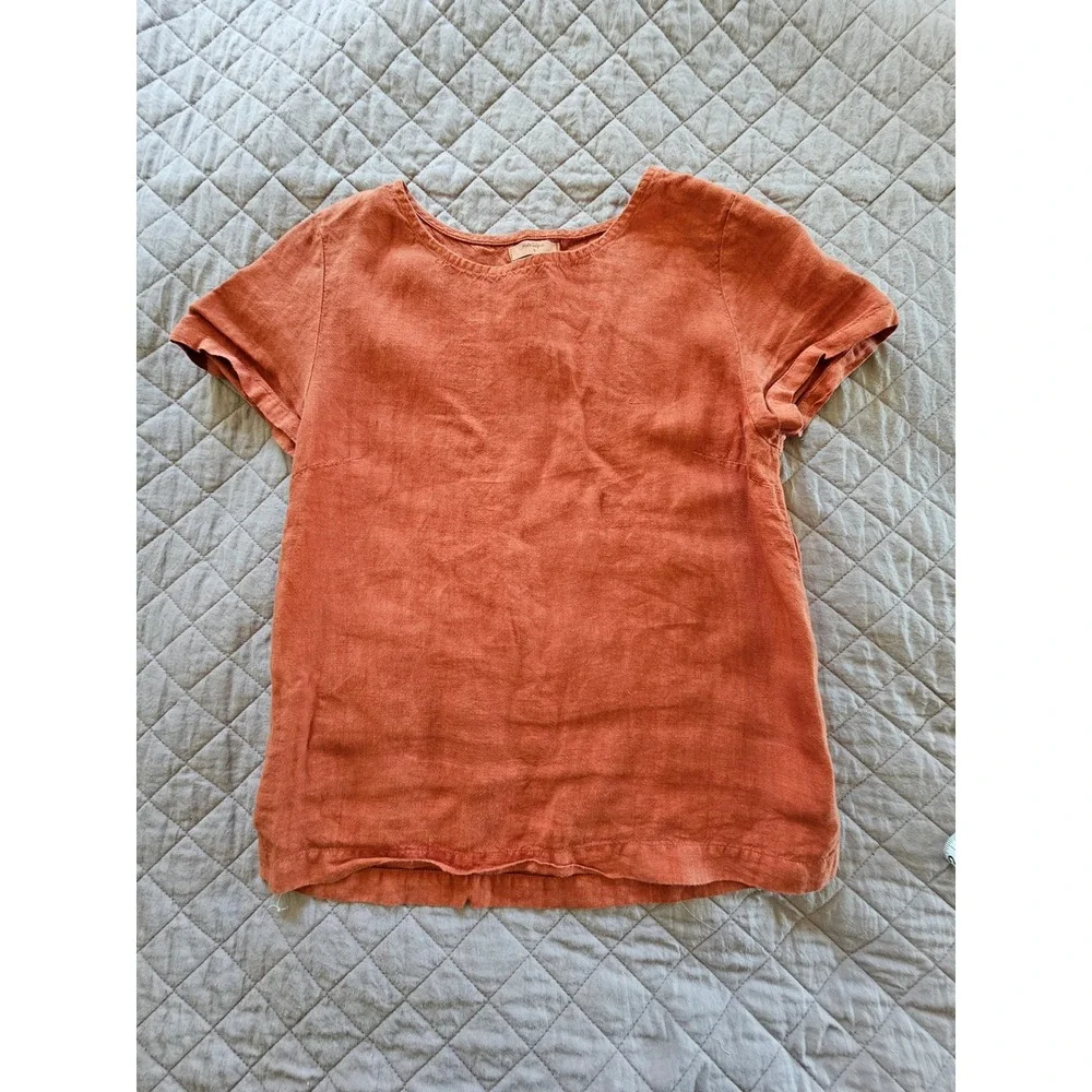 Menique Linen Burnt Orange Short Sleeve Lightweight Boho Cottagecore sz S - Picture 8 of 8